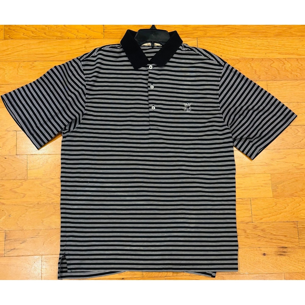 VTG Fairway & Greene Polo Shirt Striped Mercerized Cotton Black White Mens Med
